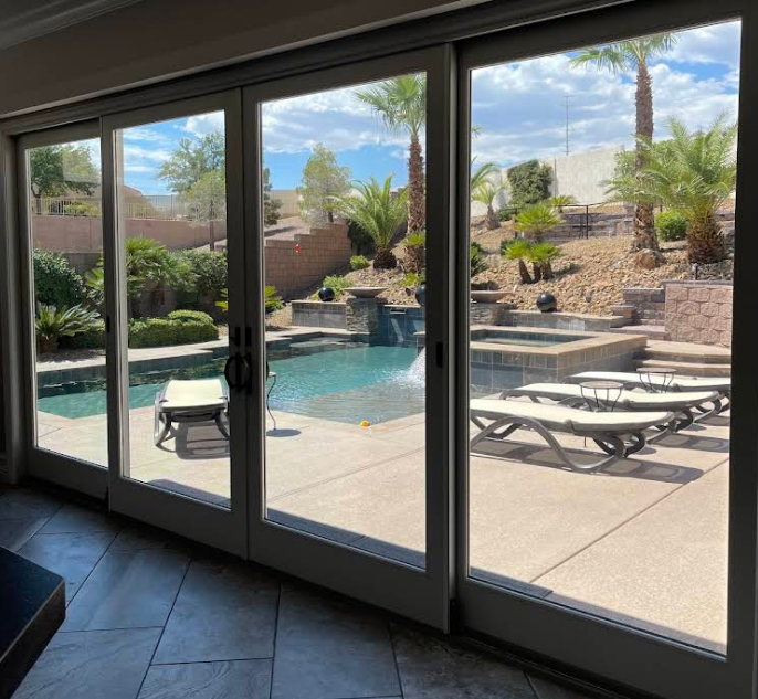Backyard sliding doors with residential window film