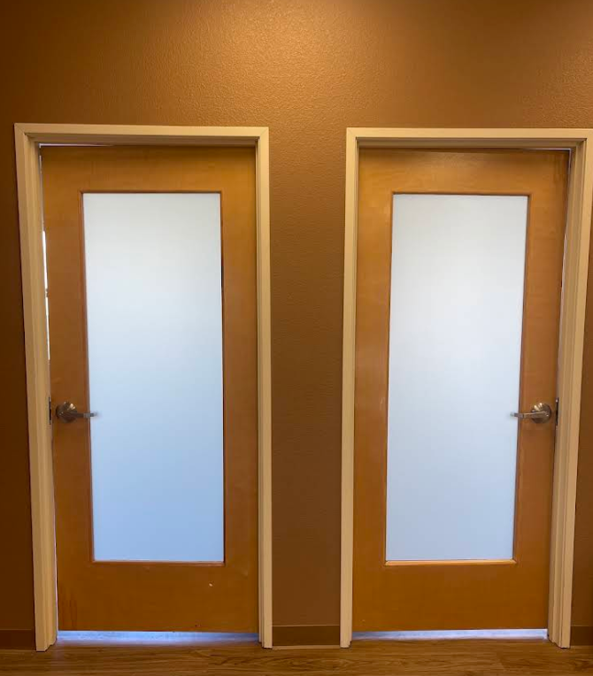 Frosted privacy film applied to office doors