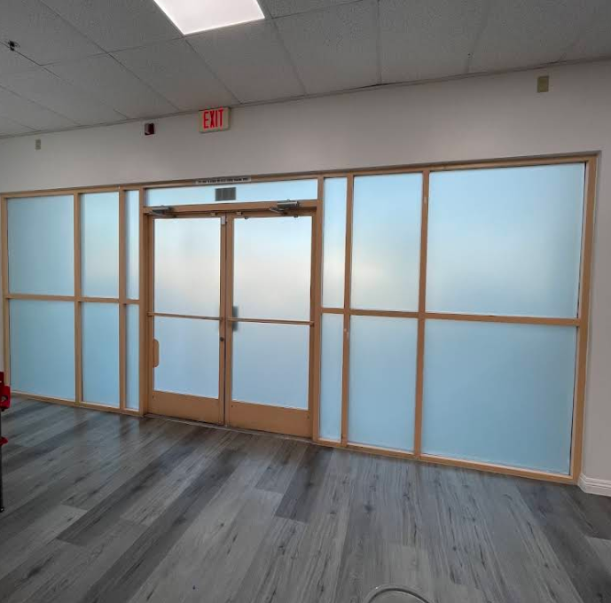 Frosted conference room wall and doors with privacy film